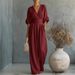 Elegant V Neck Women's Jumpsuit Waist Cinching Spring/Summer Fashion_ecoleips.com
