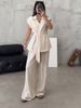 European And American Fashion Casual Suit Sleeveless Oversize Lace Up Cardigan High Waist Trousers Suit_ecoleips.com