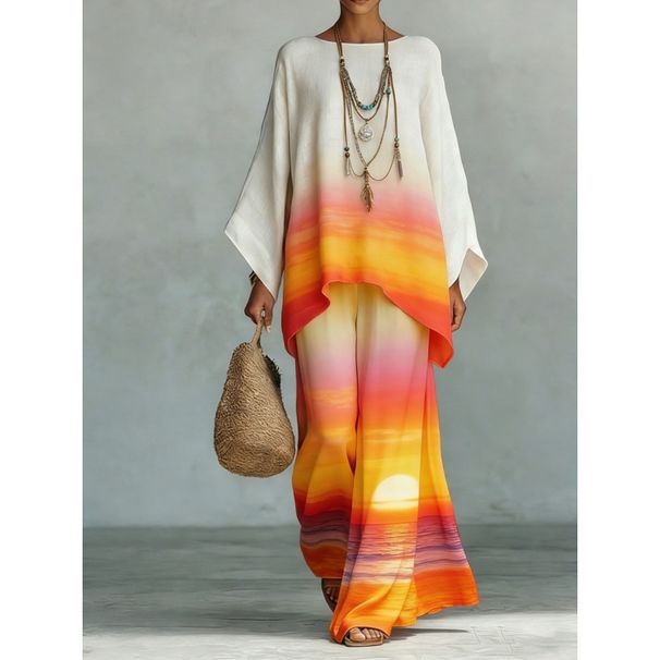 New Women's 3D Printed Wide Leg Pants Set American Style Loose Fit Summer Fashion Vacation Two Piece Set_ecoleips.com