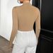 Voya Women's Fashion Temperament Elegant Slim Fit Half High Neck Long Sleeved Exposed Navel Solid Color T-shirt Women's Short Style Pullover_ecoleips.com