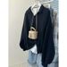 polo Collar Solid Color Sweatshirt For Women, Spring And Autumn Thin Loose New American Hong Kong Style_ecoleips.com