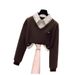 Polo-Collar Cropped Hoodie & Stretch Jeans Set – Japanese Streetwear Style Two-Piece Outfit (S-2XL, High Waist Fake Layered Look, Unisex Casual)_ecoleips.com