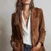 2026 European American Cross-border Autumn Women's Jacket, Elegant Brown Suede Coat With Pockets And Buttons_ecoleips.com