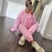 Casual European And American Women's Suit Solid Color Long-sleeved Zipper Hoodie Elastic Lace-up Pants Two-piece Set_ecoleips.com