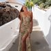 Women's Sexy Halter High Waist Side Slit Floral Print Maxi Dress – Slimming Beach Resort Gown For Summer 2026_ecoleips.com