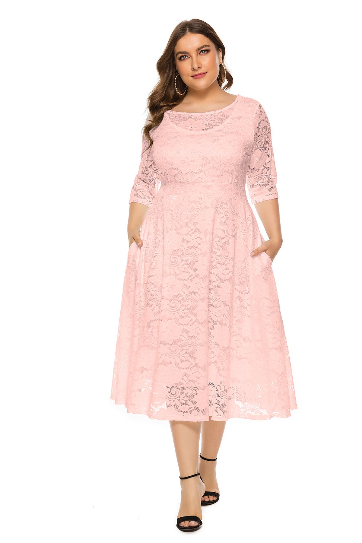Large Size Women's New Evening Dress Bridesmaid Dress Lace Pocket Dress_ecoleips.com