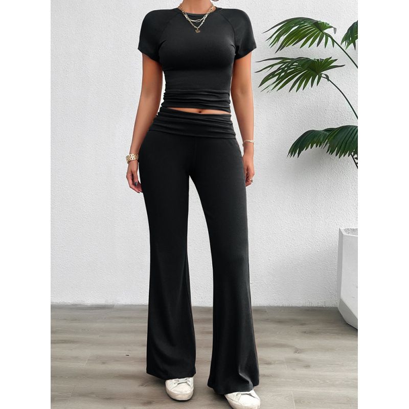 Women's Spring And Summer Casual Solid-Color Fitted Short-Sleeved And Long-Sleeved Suit_ecoleips.com
