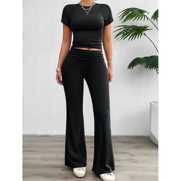 Women's Spring And Summer Casual Solid-Color Fitted Short-Sleeved And Long-Sleeved Suit_ecoleips.com