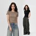 Summer Shoulder Slim And Thin Solid Color Short-sleeved Women's Crew Neck Short T-shirt Spice Girl Tight Clothes Inside Base_ecoleips.com