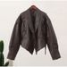 Aria Basics 2025 Autumn European American Cross-Border New Fashionable And Elegant Lapel Collar Belted Long-Sleeve Leather Jacket_ecoleips.com