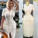 Women's Clothing V Neck Short Sleeved Sweater Dress Waist Temperament Knitted Dress_ecoleips.com