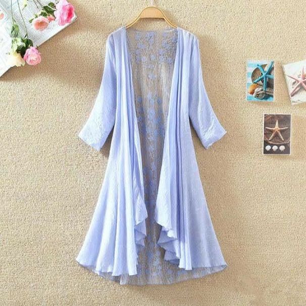 Women's Clothing"Elegant Chiffon Beach Cover-Up – Lightweight Hollowed Out Kimono For Summer Sun Protection"_ecoleips.com
