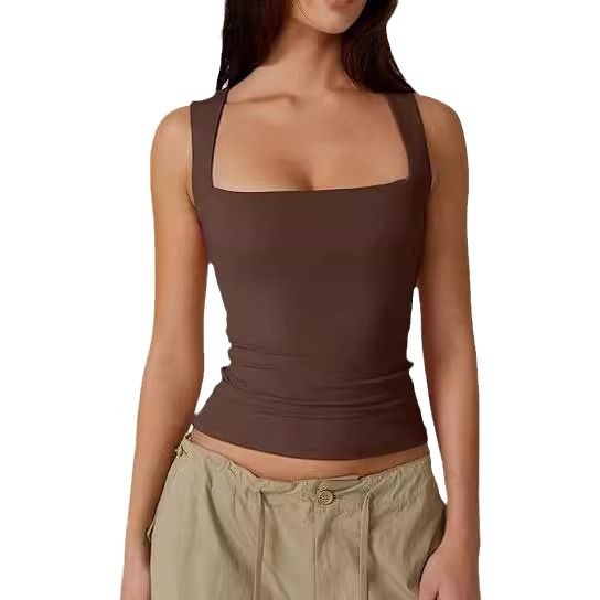 Women's Clothing Camisole Vest Hot Girl Fashion Camisole Style Autumn Square Collar Top Milk Silk_ecoleips.com