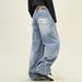 Women's Washed Retro Jeans - Loose BF Fit Wide Leg Casual Pants With Scimitar Design (High Street Style)_ecoleips.com