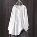 Women's Clothing Literary Solid Color Shirt Women's Round Neck Pullover Loose Top Cotton Linen Blend Large_ecoleips.com