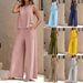 Women's Solid Color Sleeveless Top & Wide-Leg Pants Set - Comfortable Stretch Polyester Two-Piece Outfit For Casual Wear_ecoleips.com
