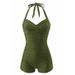 Women's One Piece Swimsuit Tie Up Conservative Slimming Flat Angle Bikini Beach Swimwear_ecoleips.com