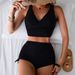 Fashion Swimsuit Women's Sexy V Neck Tankini Set Two Piece Solid Color Drawstring Flat Leg Overseas Warehouse_ecoleips.com