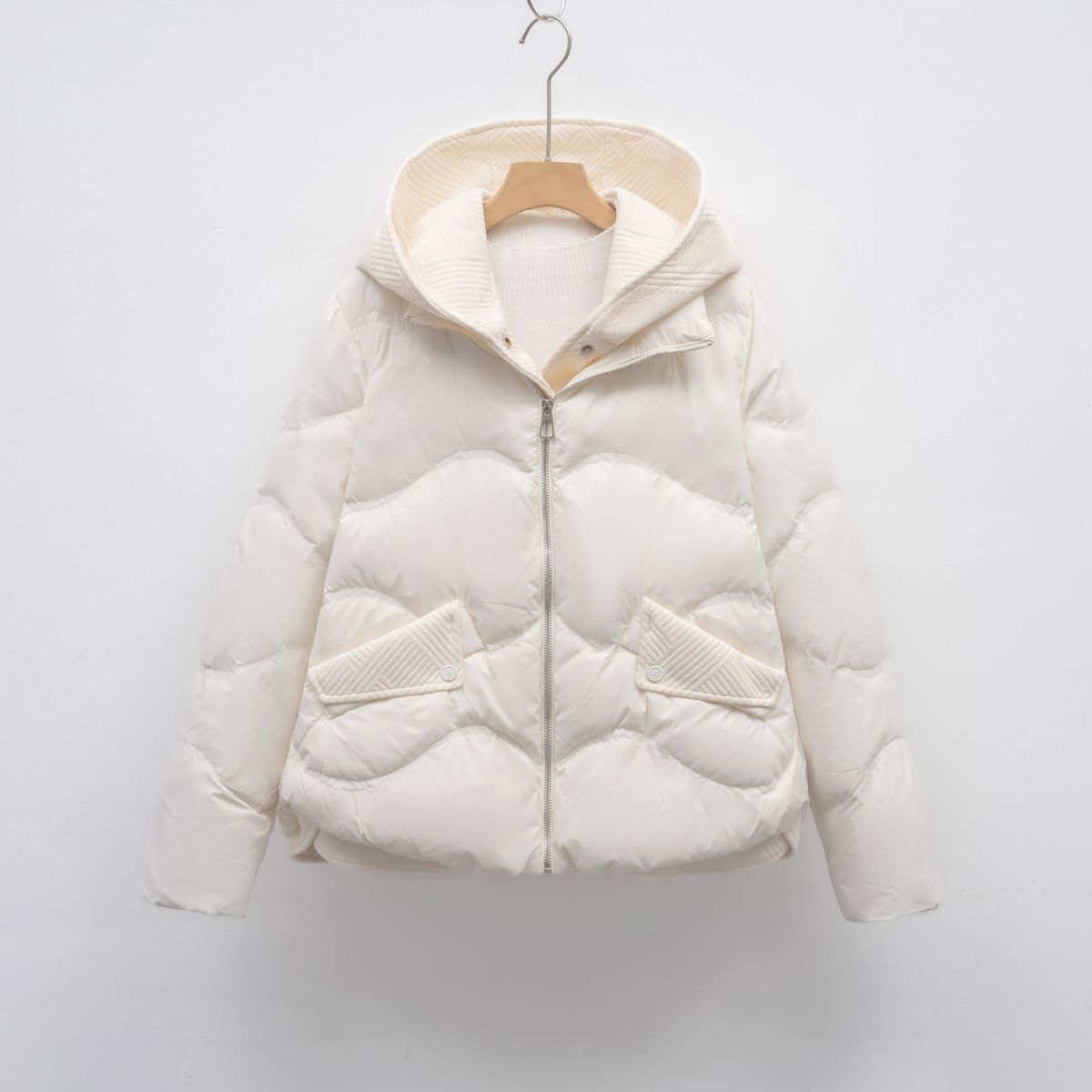 New Splicing Fake Two-piece Hooded Down Jacket For Women's Winter New Warm Casual Bread Jacket Trendy Jacket_ecoleips.com