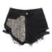 Black Denim High-waisted Shorts For Women, 2023 New BF Style, Unique Rivet Design, Loose Wide-leg, Frayed And Ripped Hot_ecoleips.com