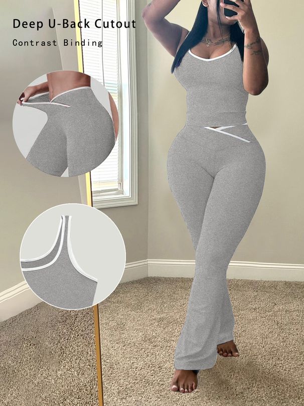 Women's Round Neck Vest Top And Trousers Two Piece Set American Style Summer New Fashion_ecoleips.com