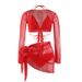 Women's Clothing Mosricci Pure Red Sexy Bikini Long Sleeved Swimsuit Four Piece Set For Vacation_ecoleips.com