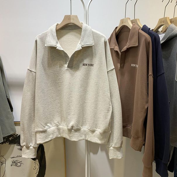 Real Shot Of Thin Composite POLO Collar Long-sleeve Sweatshirt Women, Suitable For Spring And Autumn, Plus Size, Loose_ecoleips.com