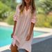 Women's Clothing Casual Spring And Summer Loose Beach Short Sleeved Solid Color Cotton And Linen Shirt Dress_ecoleips.com