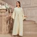 Women's Clothing Robe Muslim Fashion Lace-up Elegant Cardigan Long Dress Split Sleeve Design Monochrome_ecoleips.com