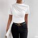 Women's Slim Fit Short Sleeve Turtleneck Top 2024 Spring Summer Ruffle Detail Stretchy Basic Tee Chic Casual Blouse_ecoleips.com