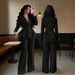 Elegant Flared Pantsuit Set For Women - Slim Fit Blazer & High-Waist Trousers, Office To Evening (Black/Red/Cream)_ecoleips.com