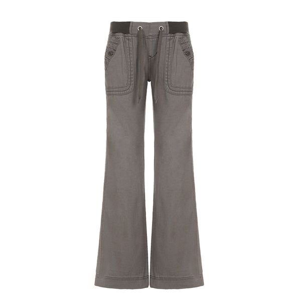 American Street Pocket Hot Girl Straight Leg Workwear Pants Women's Casual Outdoor Tie Low Waist Jeans_ecoleips.com