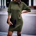 Women's Solid Color High Neck Long Sleeve Sweater Dress - Cozy Winter Pullover For Casual & Office Wear_ecoleips.com