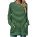 2025 Autumn And Winter New Striped Contrasting Round Neck Long Sleeved Pocket Hoodie T-shirt For Women_ecoleips.com