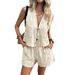 Women's Vacation Vest & Shorts Set – Casual Linen Blend Lounge Outfit (Khaki/Beige/Brown/Yellow, S-Xl)_ecoleips.com