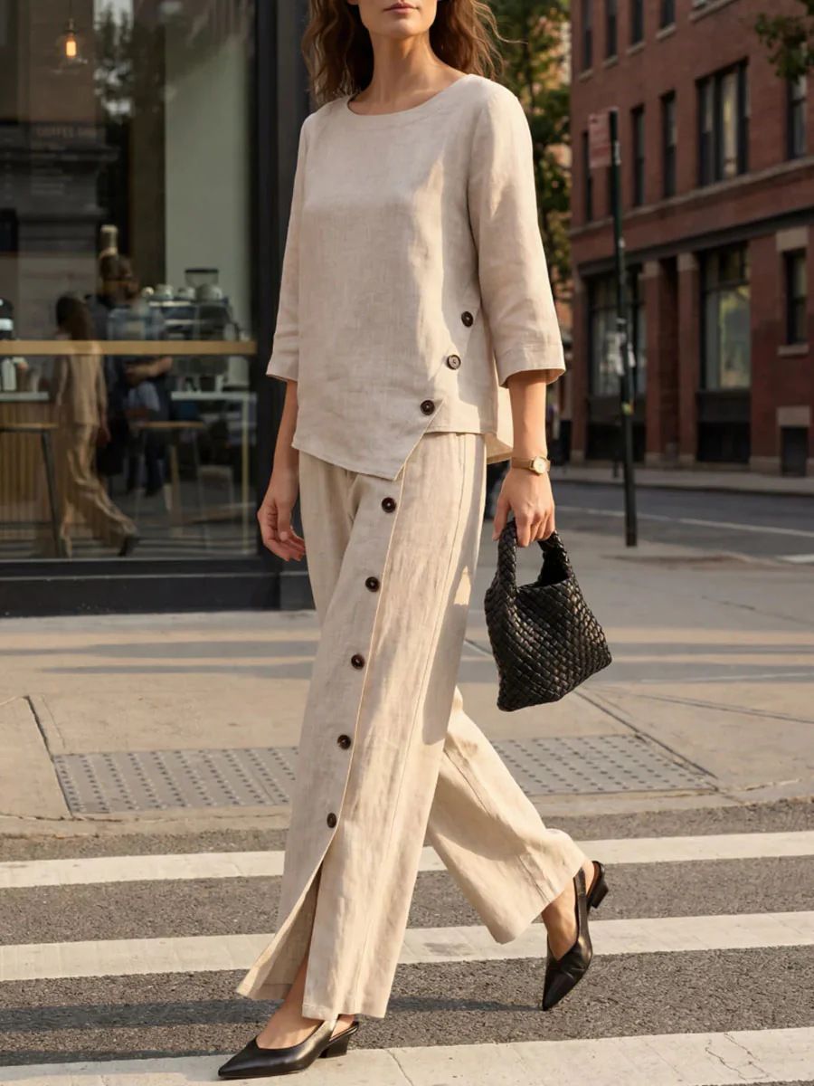 Women's Casual Urban Irregular Trousers And Shirt Set_ecoleips.com