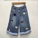 New Women's Retro Puppy Embroidered Plaid Patchwork Wide Leg Loose Cropped Jeans European American Style 2026 Cross Border Foreign Trade_ecoleips.com