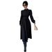 Women's Clothing Elegant Stand Collar A Line Skirt Waist Slimming Button Solid Color Long Sleeve Shirt Dress_ecoleips.com