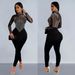 C6912 Cross-Border European And American Fashion Women's Solid Color Mesh Rhinestone Sleeve Long Pants_ecoleips.com