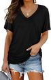 Women's Solid Color Batwing Sleeve T-Shirt V Neck Short Side Ruffled European And American Style Cross Border Fashion 2025 New Arrival_ecoleips.com