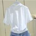 Women's Short Sleeve Polo Shirt - Korean Loose Fit Cropped Blouse With Pleated Detail (White/Green/Blue/Yellow, Summer)_ecoleips.com
