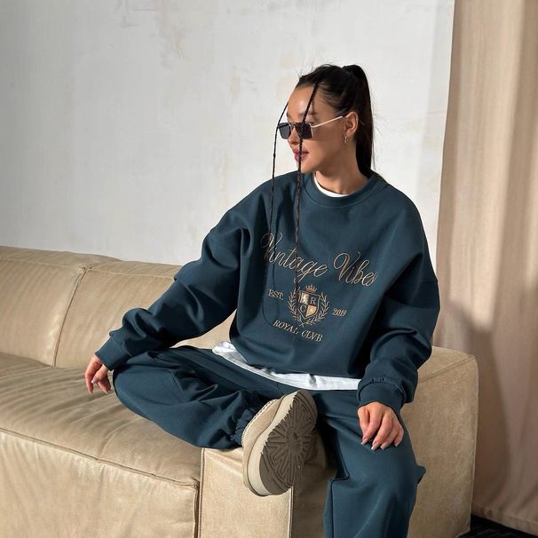 Women's Clothing Letter Round Neck Pullover Sweatshirt Embroidered Letter Hoodie Women's Casual Loose Fit Long Sleeve Pullover Sweatshirt For Fall_ecoleips.com