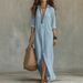 Women's Summer Casual V Neck Maxi Dress Loose Beach Style Linen Feelings Slit Fashion 2026 New Cross Border Resort_ecoleips.com