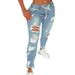 2025 Cross-Border Elastic Women's Jeans High Waist Ripped Lace-Up Trousers NK351_ecoleips.com