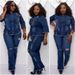 European And American African Style Women's Denim Outfit Fashion Stretch Cotton Flared Pants Handmade Craft Drawing_ecoleips.com