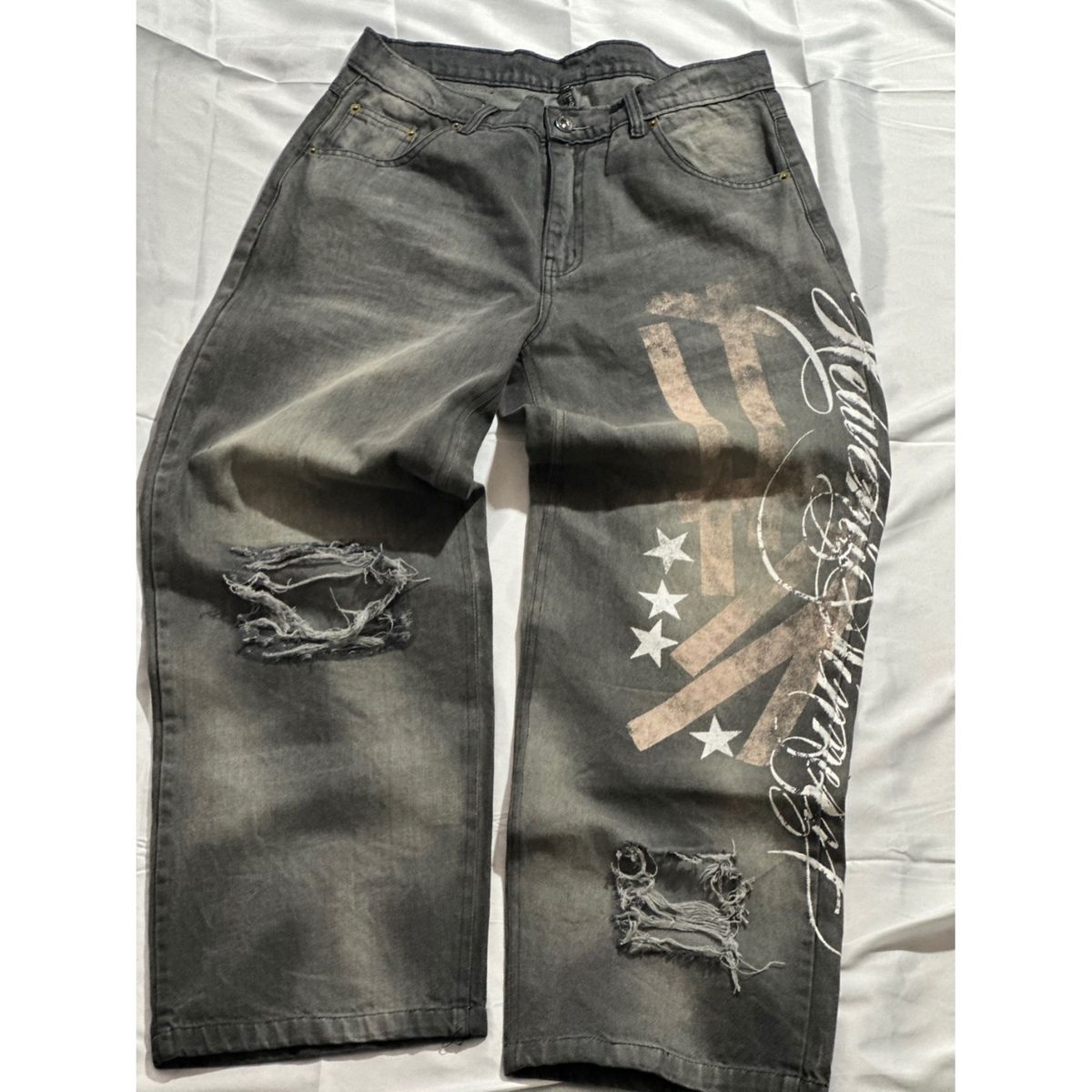 Women's Straight Leg Casual Trousers Loose Fitting Printed Distressed Cropped Jeans Trendy for Export Cross Border Trade Europe And America Wholesale_ecoleips.com