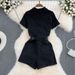 Summer Women's Premium Selection K Style Collared Denim Jumpsuit 2025 Short Sleeved Single Breasted Wide Leg Shorts_ecoleips.com