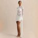 Elegant Lace & Solid Panel Bodycon Dress With Long Sleeves, Waist-Defining Silhouette And Flowing Ribbon Accents - Sophisticated Fall Evening Dress_ecoleips.com