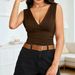 Summer Women's Sexy Cross-Over Deep V Vest Sleeveless Pleated Versatile Top_ecoleips.com