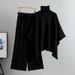 Women's Clothing Fashion Two Piece Suit For Women In Spring With High Collar Cape Knitted Sweater Wide Leg Pants Temperament Suit_ecoleips.com